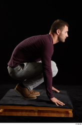 Whole Body Man White Shoes Sweatshirt Trousers Slim Kneeling Studio photo references